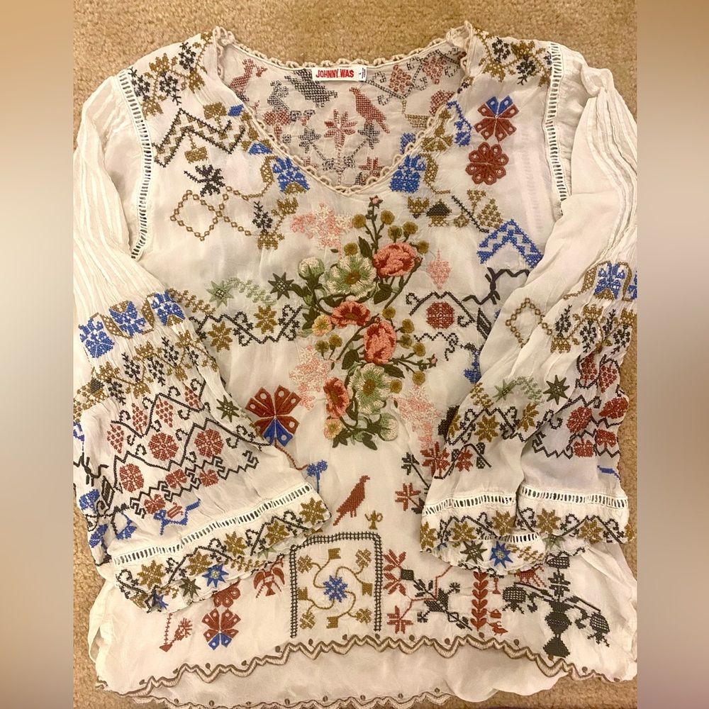 Johnny Was Multicolor Embroidered Top